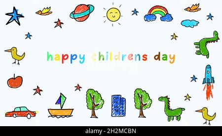 Happy Kindertag Hintergrund Hand zeichnen Illustration Vektor-Design Stock Vektor