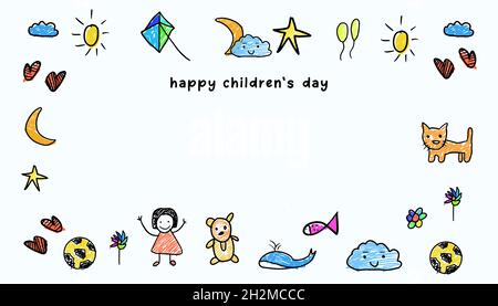 Happy Children's Day Hintergrund mit Kopierer Raum. Handgezeichnete Vektor abstrakten Kindertag. Happy Children's Day Illustration Stock Vektor