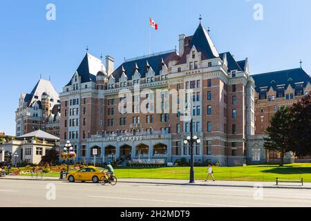 Foto von Fairmont Empress Hotel im Victoria Inner Harbour auf Vancouver Island British Columbia Kanada. Stockfoto