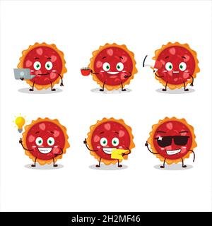 Strawberry Tart Cartoon-Figur mit verschiedenen Arten von Business-Emoticons. Vektorgrafik Stock Vektor