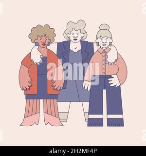 Illustration von Frauen Teamwork in flachem Stil, trendige gedeckte Palette. Motivationsposter im Büro, Banner über die Vorteile der Arbeit in Ihrem CO Stock Vektor