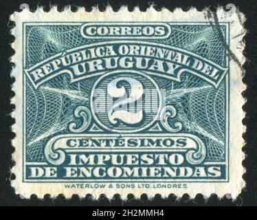 URUGUAY - UM 1938: Briefmarke gedruckt von Uruguay, zeigt Ziffer, um 1938 Stockfoto