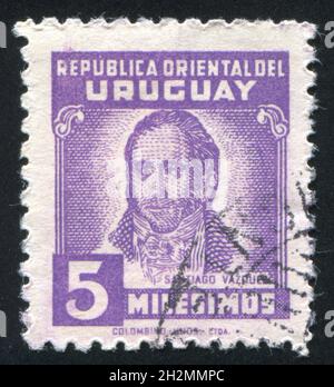 URUGUAY - UM 1945: Briefmarke gedruckt von Uruguay, zeigt Santiago Vazquez, um 1945 Stockfoto