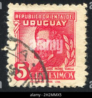 URUGUAY - UM 1945: Briefmarke gedruckt von Uruguay, zeigt Jose Pedro Varela, um 1945 Stockfoto