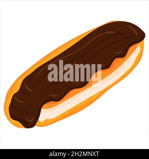 Cartoon-Illustration mit eclair in Schokolade Glasur. Vektor handgezeichnete Grafik. Einzelkost isolierte Kunst Stock Vektor
