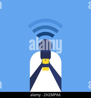 Das WiFi-Signal wird von einer Person gesendet, die das Mobiltelefon hält Stock Vektor