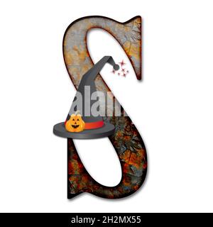 3D-Rendering von halloween Alphabet Großbuchstaben mit Zauberer Hut mit Kürbis verziert Stockfoto