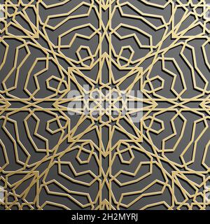 Goldenes islamisches Muster auf schwarzem Hintergrund. Islamischer Ornamentvektor, persischer Motiff. Stock Vektor