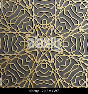 Goldenes islamisches Muster auf schwarzem Hintergrund. Islamischer Ornamentvektor, persischer Motiff. Stock Vektor