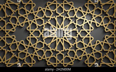 Goldenes islamisches Muster auf schwarzem Hintergrund. Islamischer Ornamentvektor, persischer Motiff. Stock Vektor