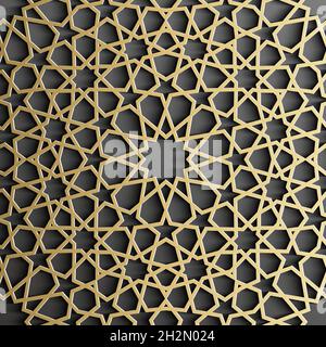 Goldenes islamisches Muster auf schwarzem Hintergrund. Islamischer Ornamentvektor, persischer Motiff. Stock Vektor