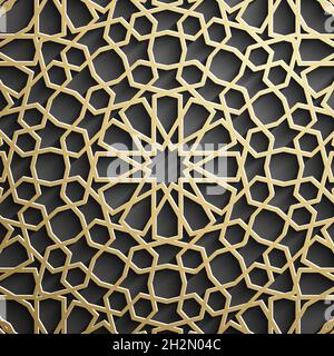 Goldenes islamisches Muster auf schwarzem Hintergrund. Islamischer Ornamentvektor, persischer Motiff. Stock Vektor