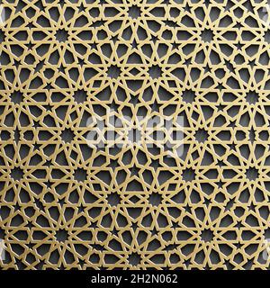 Goldenes islamisches Muster auf schwarzem Hintergrund. Islamischer Ornamentvektor, persischer Motiff. Stock Vektor