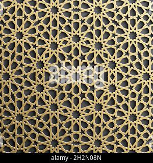 Goldenes islamisches Muster auf schwarzem Hintergrund. Islamischer Ornamentvektor, persischer Motiff. Stock Vektor