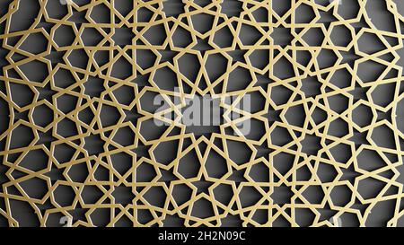 Goldenes islamisches Muster auf schwarzem Hintergrund. Islamischer Ornamentvektor, persischer Motiff. Stock Vektor