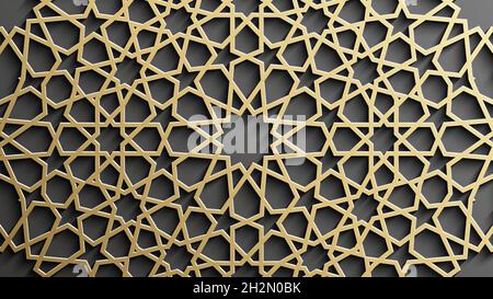Goldenes islamisches Muster auf schwarzem Hintergrund. Islamischer Ornamentvektor, persischer Motiff. Stock Vektor