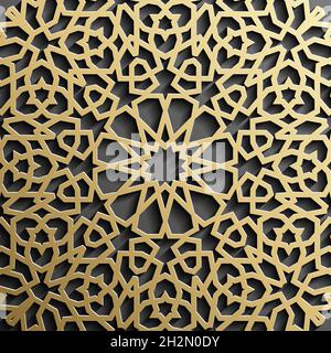 Goldenes islamisches Muster auf schwarzem Hintergrund. Islamischer Ornamentvektor, persischer Motiff. Stock Vektor