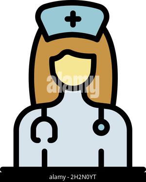 Private Klinik Frau Arzt Symbol. Outline private Klinik Frau Arzt Vektor Symbol Farbe flach isoliert Stock Vektor