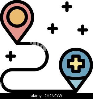 Symbol für Route der Karte einer privaten Klinik. Umriss private Klinik Karte Route Vektor Symbol Farbe flach isoliert Stock Vektor