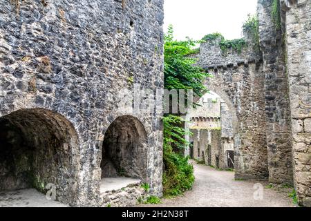 Ruinen von mittelalterlichem Stil Gwrych Castle erbaut im 19. Jahrhundert, Abergele, Wales, Großbritannien Stockfoto