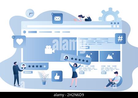 Web-Seite-Vorlage mit Rating-System, männliche und weibliche Zeichen mit Rang Planken in trendigen einfachen Stil, Internet-Zeichen und Tasten, Vektor-Illustration Stock Vektor