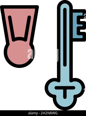 Symbol für goldene Schlüsselziele. Umriss Gold Key Ziele Vektor Symbol Farbe flach isoliert Stock Vektor