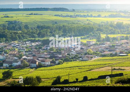 Le Village de Cercié au lever du jour, Beaujolais, Frankreich Stockfoto