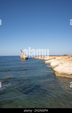 DAS FRACHTSCHIFF EDRO III gestrandet in der Nähe von Paphos, Zypern Stockfoto