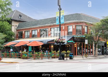 Colectivo Coffee ist ein kleines Kaffeeunternehmen mit Standorten in Illinois und Wisconsin. Stockfoto