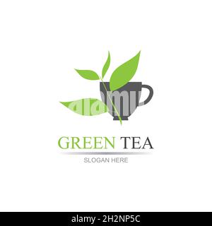 Blatt schießt grün organisch Tee Tasse Blatt Logo Symbol Design Idee Grüner Tee Vektor Logo Vorlage. Design mit Blatt- und Bechersymbol. Stock Vektor