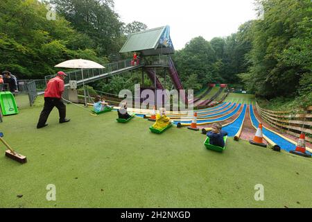 Rutschen auf der arktischen Gegend im Woodlands Family Theme Park , Totnes , Devon, England, Vereinigtes Königreich. Stockfoto