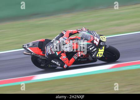 #12 Maverick Vinales, Spanisch: Aprilia Racing Team Gresini auf dem Misano World Circuit Marco Simoncelli, Italien, 23. Oktober 2021 während des Qualifyings für den Gran Premio Nolan del Made in Italy E dell Emilia-Romagna Grand Prix in Misano Stockfoto