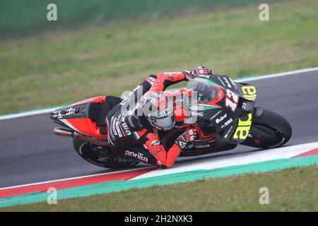 #12 Maverick Vinales, Spanisch: Aprilia Racing Team Gresini auf dem Misano World Circuit Marco Simoncelli, Italien, 23. Oktober 2021 während des Qualifyings für den Gran Premio Nolan del Made in Italy E dell Emilia-Romagna Grand Prix in Misano Stockfoto