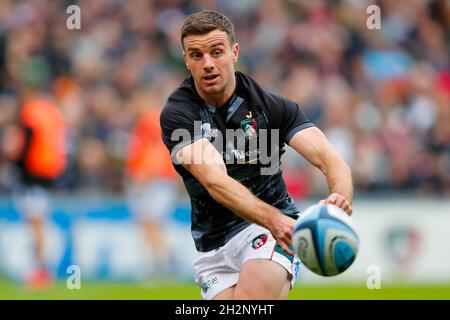 23. Oktober 2021; Mattioli Woods Welford Road Stadium, Leicester, England; Gallagher Premiership Rugby, Leicester Tigers versus Sale Sharks; George Ford von Leicester Tigers während des Vorspiels Stockfoto