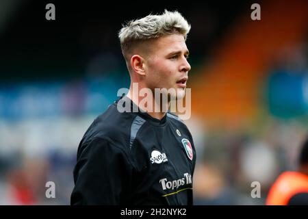 23. Oktober 2021; Mattioli Woods Welford Road Stadium, Leicester, England; Gallagher Premiership Rugby, Leicester Tigers versus Sale Sharks; Freddie Steward von Leicester Tigers während des Vorspiels Stockfoto