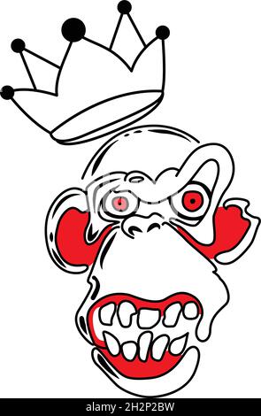 Schädelkopf mit Krone oder Kaiser-König-Krone Schädelkopf mit roten und schwarzen Farben Stock Vektor