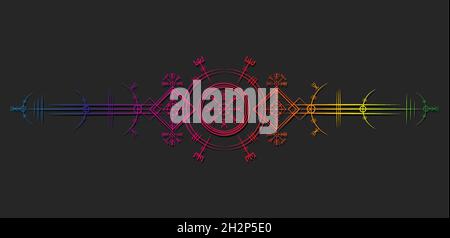 Magischer alter wikinger Art deco, Vegvisir magischer Navigationskompass uralt. Die Wikinger verwendeten viele Symbole in Übereinstimmung mit der nordischen Mythologie Rahmen Stock Vektor