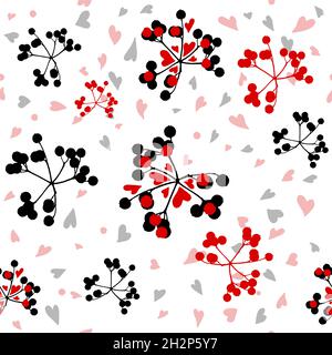 Nahtloser Hintergrund von Beeren und Herzen. Vektorgrafik Stock Vektor