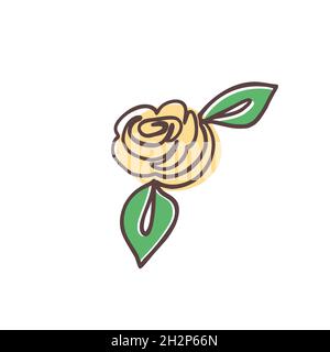 Online gezeichnete Rosenblume. Isolierte Vektordarstellung. Handgezeichnete Pflanze im Minimalismus-Stil Stock Vektor