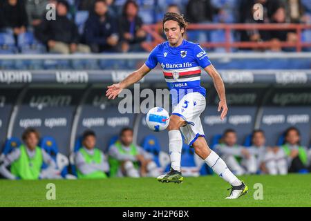 Genua, Italien. Oktober 2021. TOMMASO AUGELLO (Sampdoria) während der UC Sampdoria vs Spezia Calcio, Italienische Fußballserie A Spiel in Genua, Italien, Oktober 22 2021 Kredit: Unabhängige Fotoagentur/Alamy Live Nachrichten Stockfoto