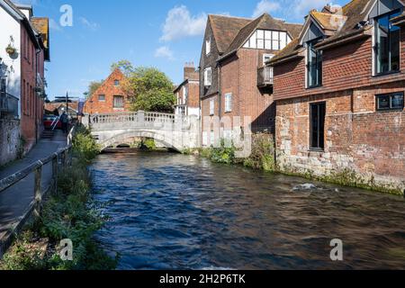 City Bridge, Crossing the River Itchen, Winchester, Hampshire, Großbritannien Stockfoto