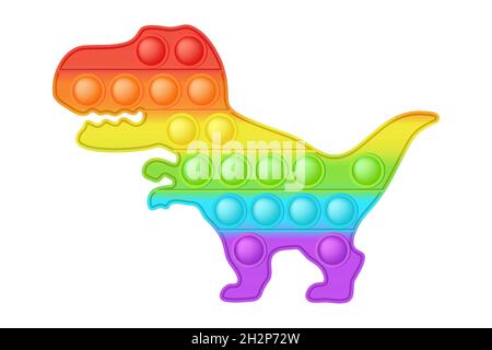 POPIT Figur Dinosaurier ein modisches Silikonspielzeug für Fidgets. Süchtig machendes Anti-Stress-Spielzeug in hellen Regenbogenfarben. Blasenangst Entwicklung Pop it Spielzeug Stock Vektor