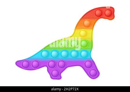 POPIT Figur Dinosaurier ein modisches Silikonspielzeug für Fidgets. Süchtig machendes Anti-Stress-Spielzeug in hellen Regenbogenfarben. Blasenangst Entwicklung Pop it Spielzeug Stock Vektor