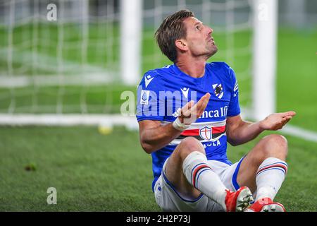 Genua, Italien. Oktober 2021. ADRIEN SILVA (Sampdoria) während der UC Sampdoria vs Spezia Calcio, Italienische Fußballserie A Spiel in Genua, Italien, Oktober 22 2021 Kredit: Unabhängige Fotoagentur/Alamy Live Nachrichten Stockfoto