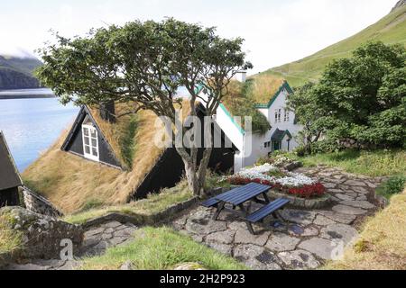 Bour Village, Vagar Island, Färöer Inseln, Skandinavien, Europa. Stockfoto