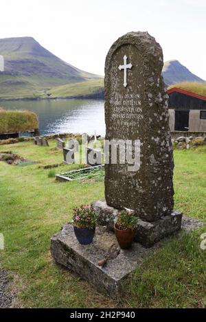 Friedhof in Bour Village, Vagar Island, Färöer Inseln, Skandinavien, Europa. Stockfoto