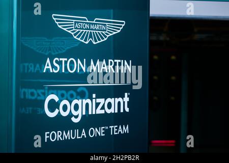 Aston Martin F1 AMR21, Logo-Illustration während des Formel 1 Aramco United States Grand Prix 2021, 17. Lauf der FIA Formel 1 Weltmeisterschaft 2021 vom 21. Bis 24. Oktober 2021 auf dem Circuit of the Americas, in Austin, Texas, USA - Foto: Antonin Vincent/DPPI/LiveMedia Stockfoto