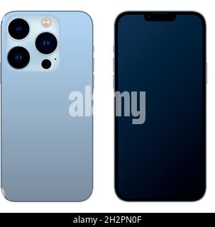 Neues Modell iphone 13 pro max sierra blau Vorder- und Rückseite Design, flaches Design Handy Vektor Stock Illustration Stock Vektor