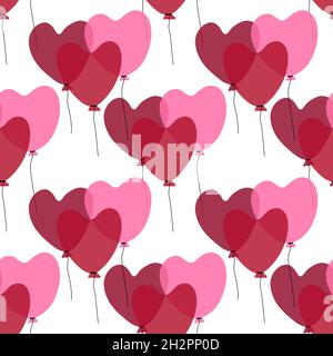 Nahtloses Valentinstagsmuster mit Herz-Ballons auf weißem Hintergrund Stockfoto