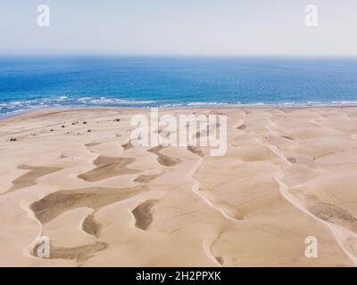 Sanddünen Luftaufnahme, Maspalomas von oben, Gran Canaria Strand, Spanien Stockfoto